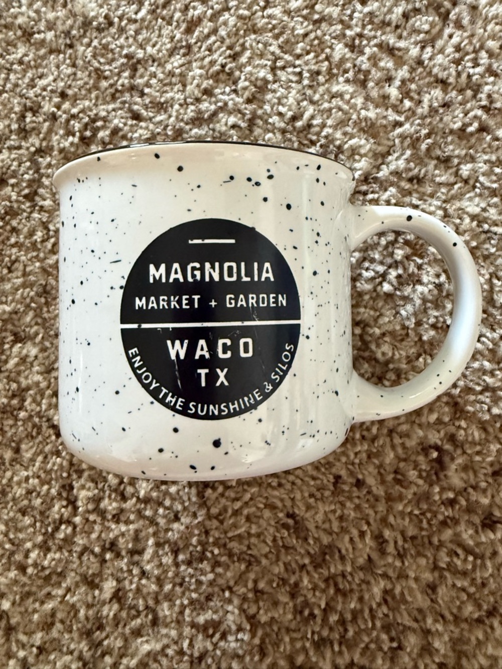 Magnolia White Speckled Ceramic Coffee Mug with Black Logo